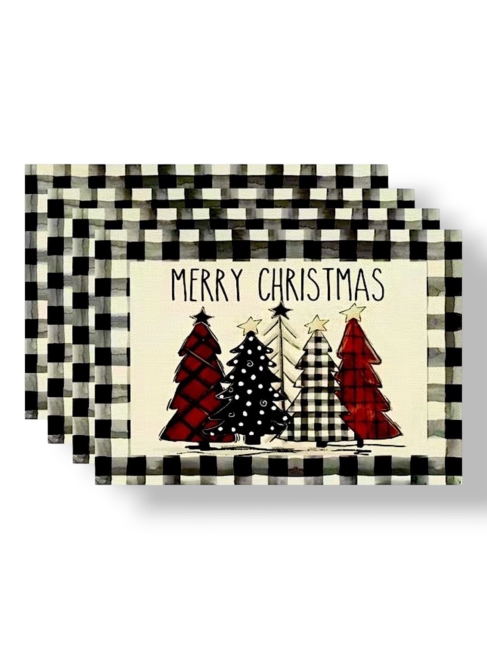 Christmas Placemats Primitive Farmhouse Buffalo Plaid Check Neutral  17.5 X 12